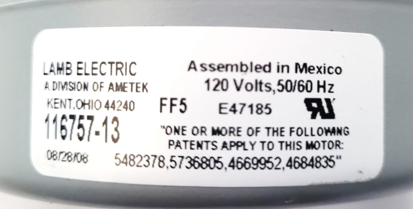 AMETEK LAMB Vacuum Motor, Thermoset Mounting Brackets, 5.7 inch Body Diameter, 120V AC, 2 Blower Stages, 116757-13